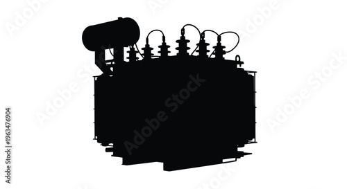 Large electrical transformer shown in dark outline silhouette