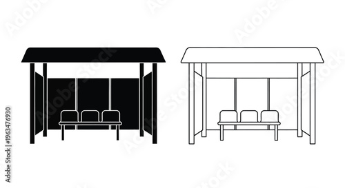 Two bus shelter designs one filled and one outlined silhouette