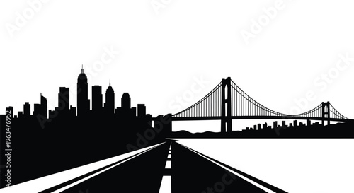 San francisco skyline and golden gate bridge road view silhouette