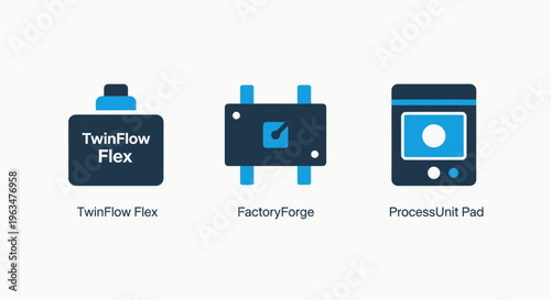 Industrial iot sensor and component icons representing smart devices, flow monitoring units, and electronic modules for modern automation systems and data collection