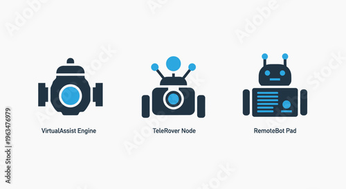 Modern robotic technology and automation assistant icon set for artificial intelligence solutions and digital transformation concepts
