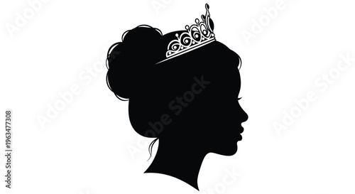 Elegant woman in profile wearing a tiara black silhouette