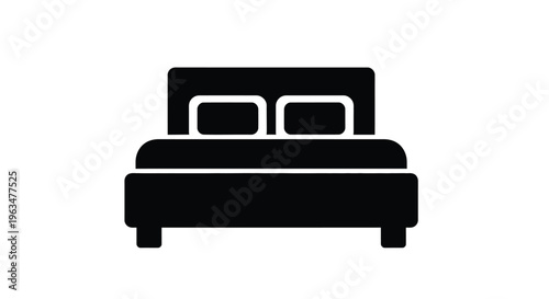 Simple black bed design with headboard and pillows silhouette