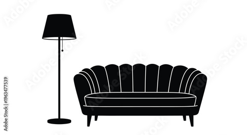 Modern sofa and floor lamp in a striking black silhouette