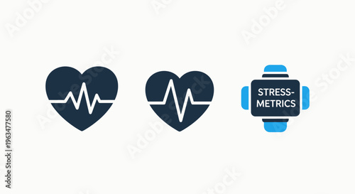 Heartbeat monitor icons and stress metrics device for health and wellness tracking with well being