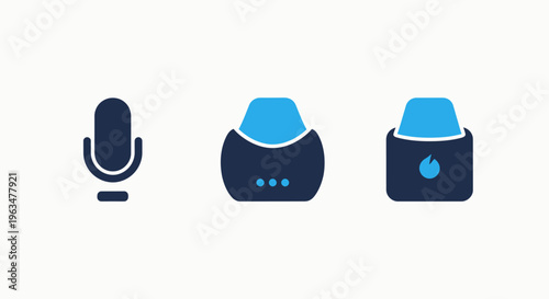 Multimedia and audio equipment icon set featuring studio microphone and modern virtual reality vr headset devices for digital entertainment and production