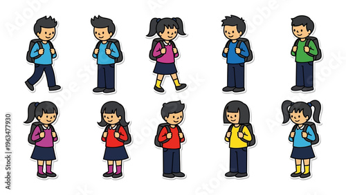 School Children Stand Together: A group of school children, each with their own unique style, stand together, united in their pursuit of knowledge and the shared experience of childhood.