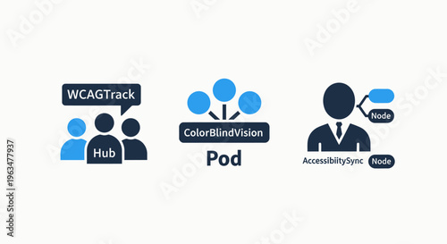 Digital accessibility and social inclusion icons representing collaborative team hub network connectivity and user inclusion for corporate compliance and diversity