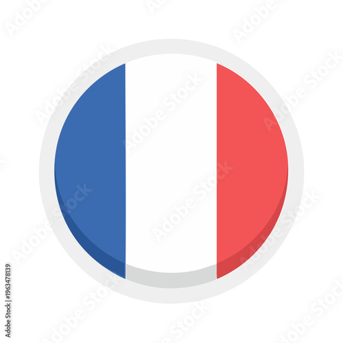 Circular emblem of the French flag with blue, white, and red vertical stripes and a light gray border Free Download Circular emblem of the French flag with blue, white, and red vertical stripes and a light gray border - GFXLoad