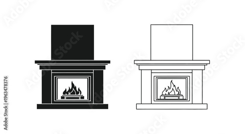 Two fireplace designs one with flames shown as a dark silhouette