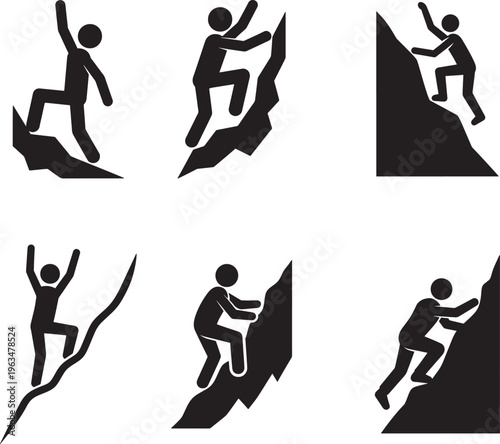Stick figures climbing mountains representing perseverance and adventure