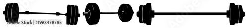 Barbell weight silhouette set with simple line art design featuring outline, illustration, graphic elements with clean design and vector art