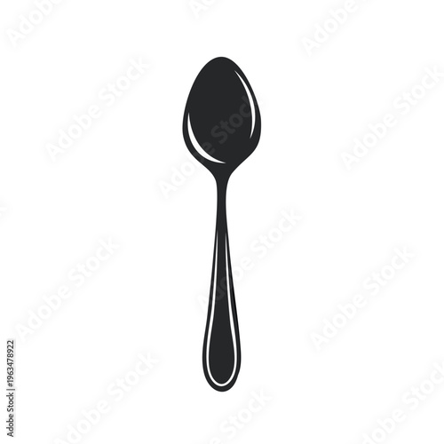 Simple Black Silhouette of a Teaspoon Spoon on a Light Gray Background