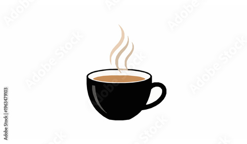 Minimalist black coffee mug vector with steaming hot beverage illustration