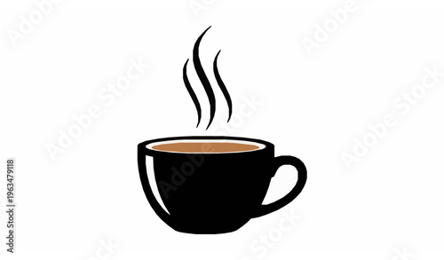 Black coffee mug silhouette vector with steaming hot beverage graphic