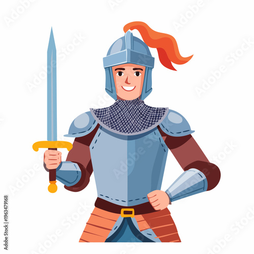 Chevalier médiéval en armure tenant une épée – guerrier historique