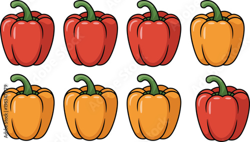 Vászonkép Bell pepper vector illustration set with red and yellow capsicum vegetables, fre