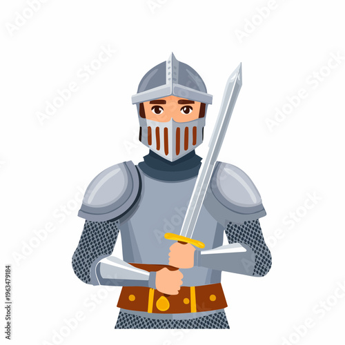 Chevalier médiéval en armure tenant une épée – guerrier historique