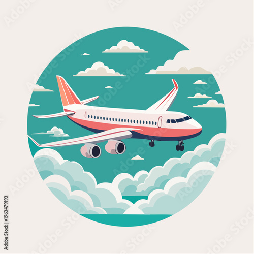 Avion de ligne en vol dans un ciel nuageux – illustration moderne du transport aérien, été