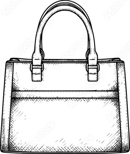 Hand Drawn of a Classic Black and White Tote Bag with Leather Handles handbag fashion