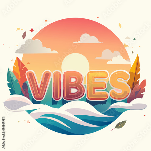 Mot “VIBES” en paysage coloré dégradé