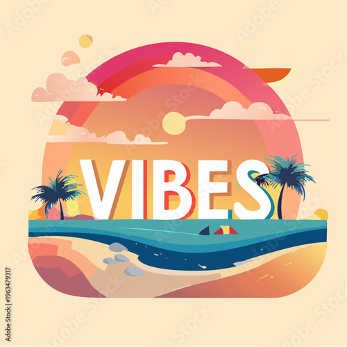 Mot “VIBES” en paysage coloré dégradé