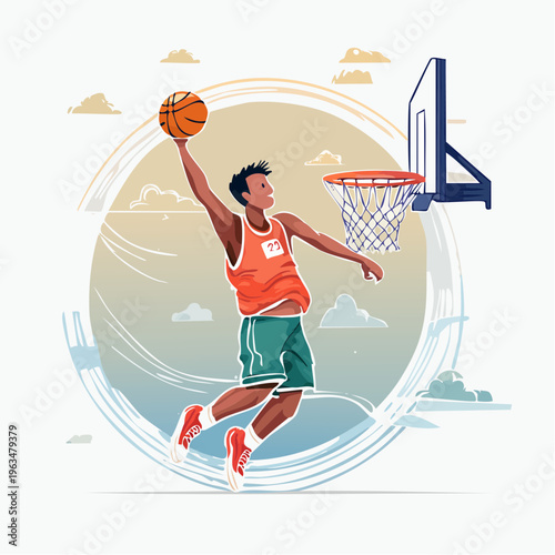 Dunk de basketball au coucher du soleil