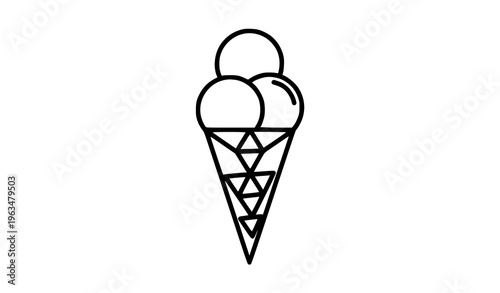 Minimalist black and white double scoop ice cream cone vector icon
