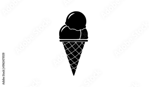 Black silhouette double scoop ice cream cone vector in minimalist style