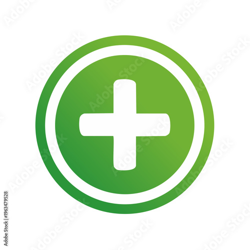 Green plus symbol inside a circle, medical icon, healthcare symbol, addition sign, help button