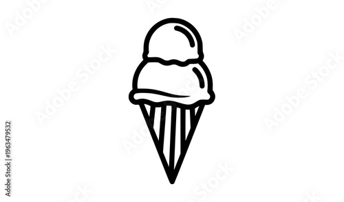 Line art double scoop ice cream cone vector icon in black and white