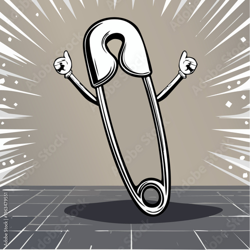 Épingle de sûreté anthropomorphisée – illustration amusante