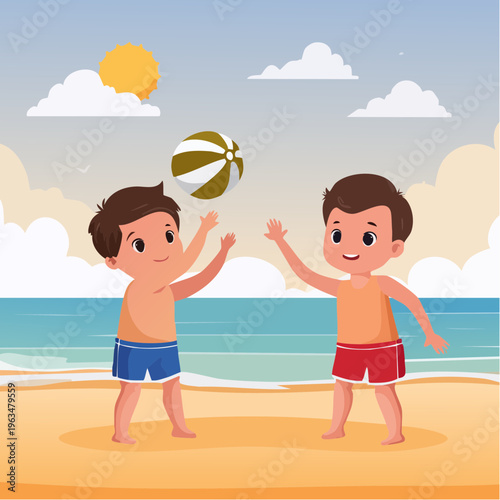 Enfants jouant au ballon sur une plage ensoleillée