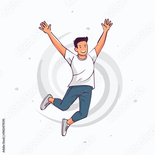 Personnage joyeux sautant, en illustration dynamique et colorée