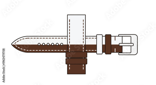 Simple illustration of a brown leather watch strap with a silver buckle