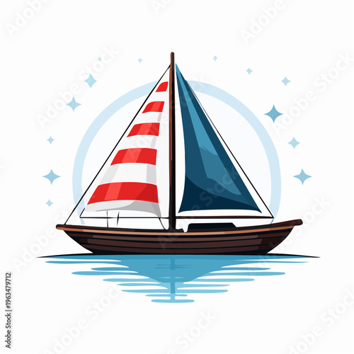 Voilier coloré sur eau calme en illustration moderne