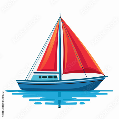 Voilier coloré sur eau calme en illustration moderne