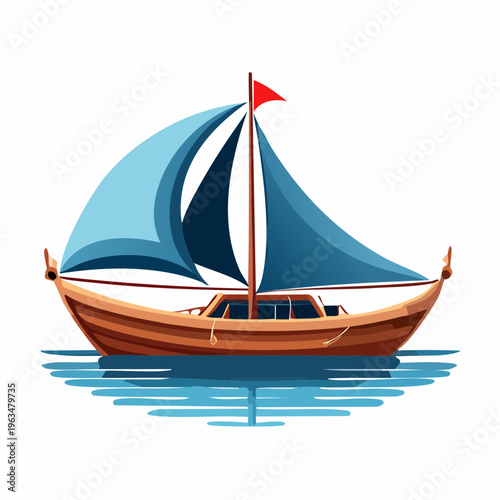 Voilier coloré sur eau calme en illustration moderne