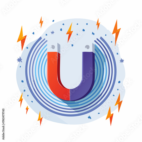 Aimant en U avec champ magnétique illustré