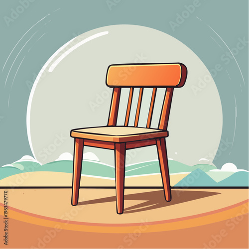 Chaise en bois minimaliste dans décor urbain stylisé