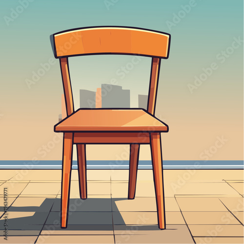 Chaise en bois minimaliste dans décor urbain stylisé