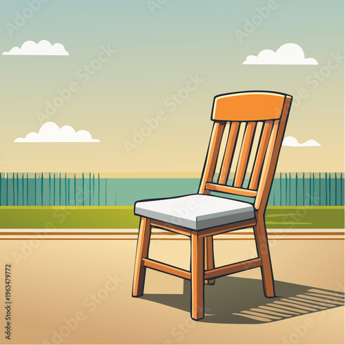 Chaise en bois minimaliste dans décor urbain stylisé