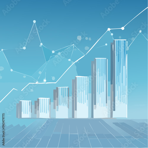 Graphique de croissance avec barres et courbe sur fond bleu