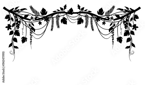 Decorative jungle lianas vector with tropical foliage and floral greenery