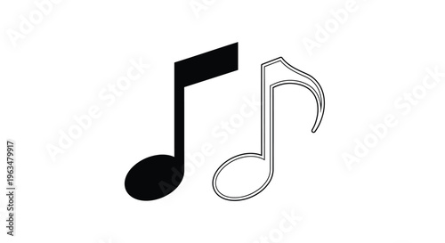 Two musical notes one solid black and one outlined are displayed