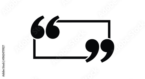Black quotation marks and rectangular frame on a white background