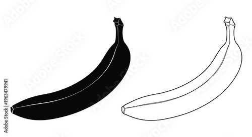 Two bananas depicted in contrasting black and white line art styles