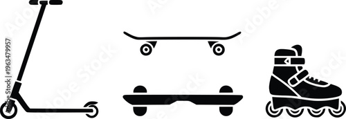 Transport Vector Illustrations of Scooter, Skateboard, Roller