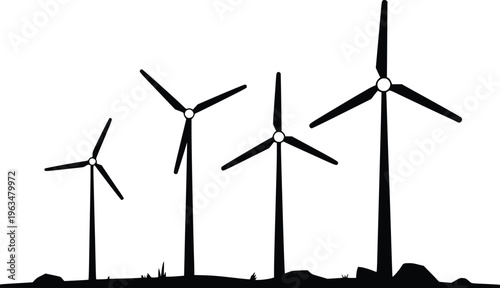 Wind Turbines Silhouette Vector Illustration