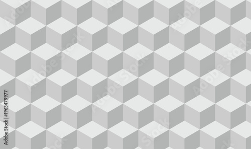 Seamless Light Gray 3D Isometric Cubes Pattern, Modern Monochrome Geometric Background with Soft Shadows, Abstract Tileable Texture 
